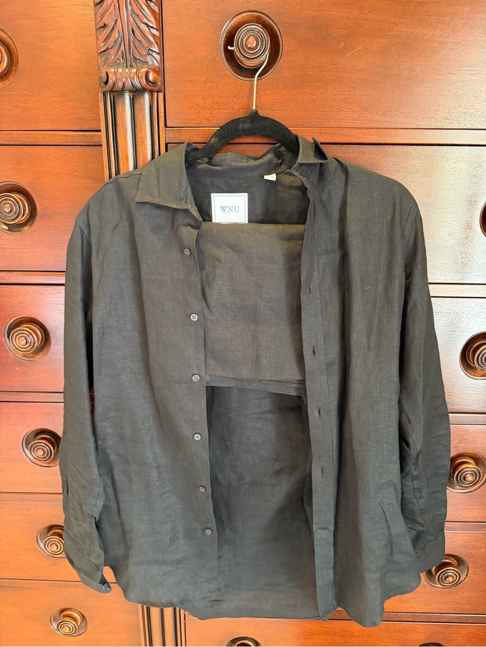 Women’s Black Linen Button-Up Jacket with Pants